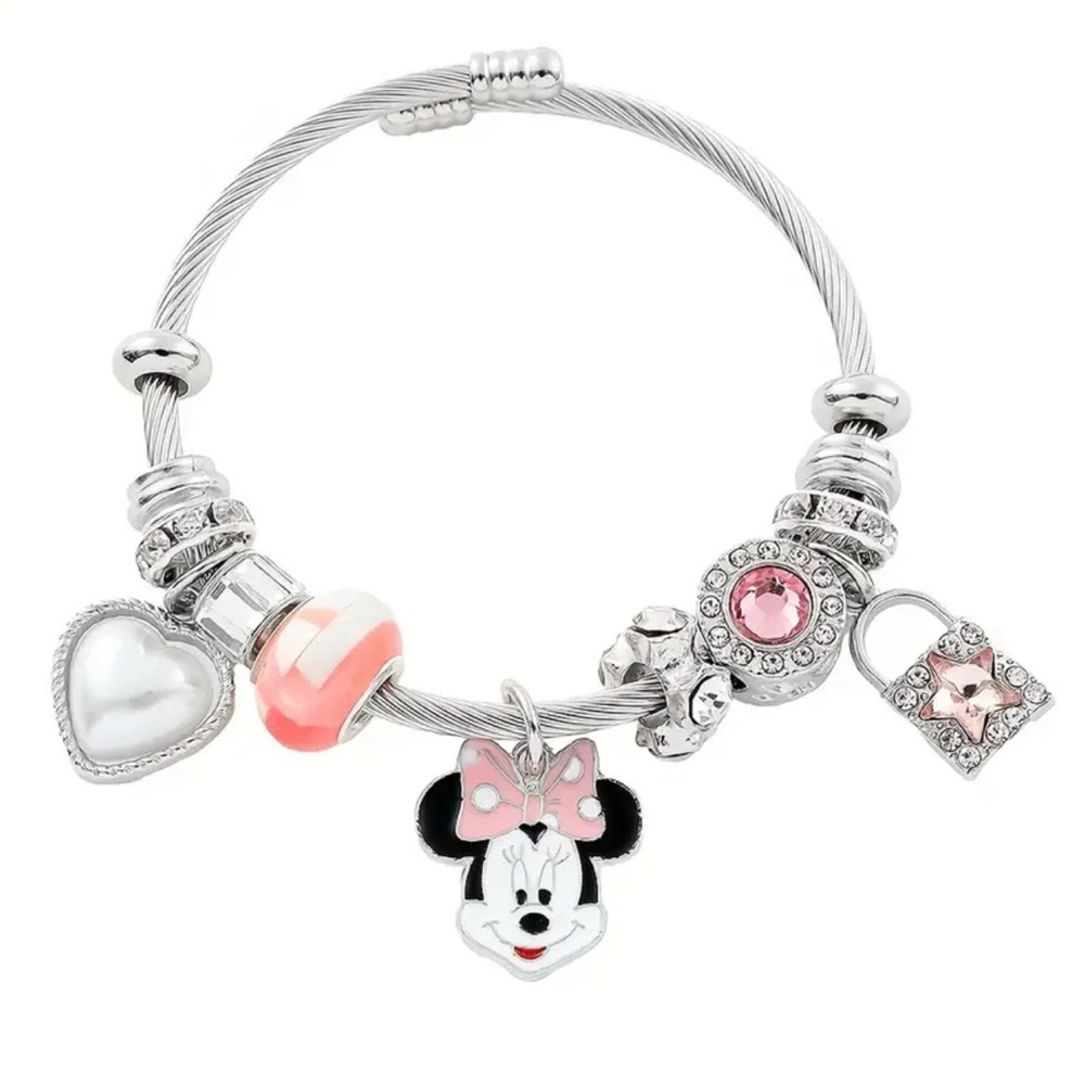 Minnie Mouse Silver and Pink Charm Bracelet